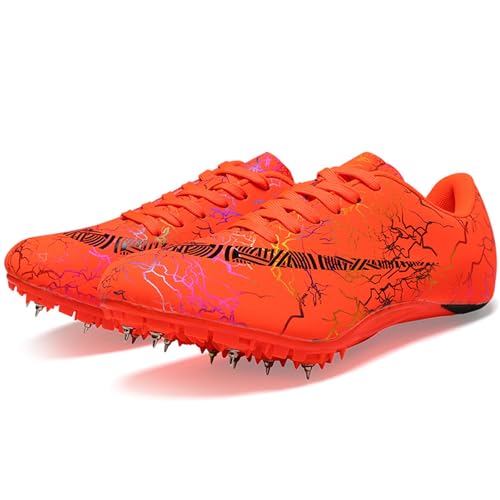 sekiueo Männer Leichtathletik Schuhe Spikes Turnschuhe Jungen Mädchen Rennen Springen Sprint Schuhe,Orange,35 EU von sekiueo