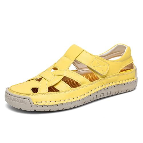 sekiueo Wandersandalen Herren Damen Flache Freizeit Halbschuhe Geschlossene Zehenpartie Leichte Anti-Rutsch Für Strand Outdoor,Gelb,38 EU von sekiueo