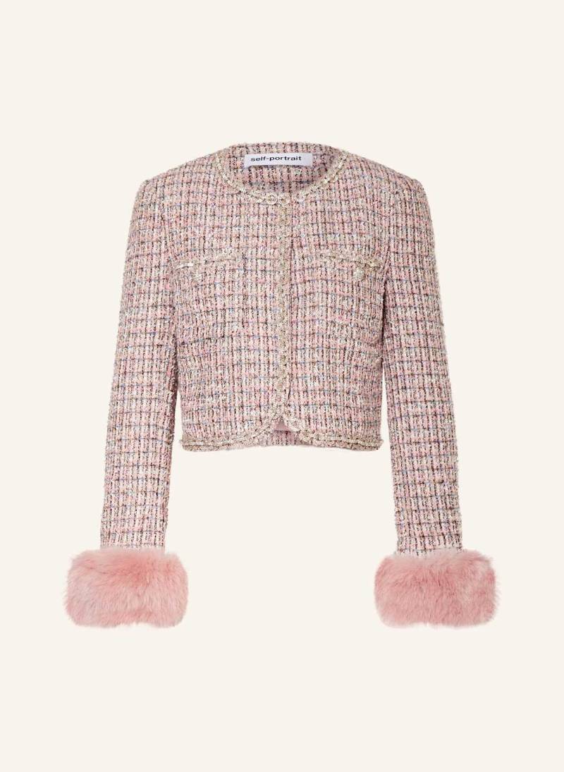 Self-Portrait Bouclé-Jacke Mit Glitzergarn Und Schmucksteinen pink von self-portrait