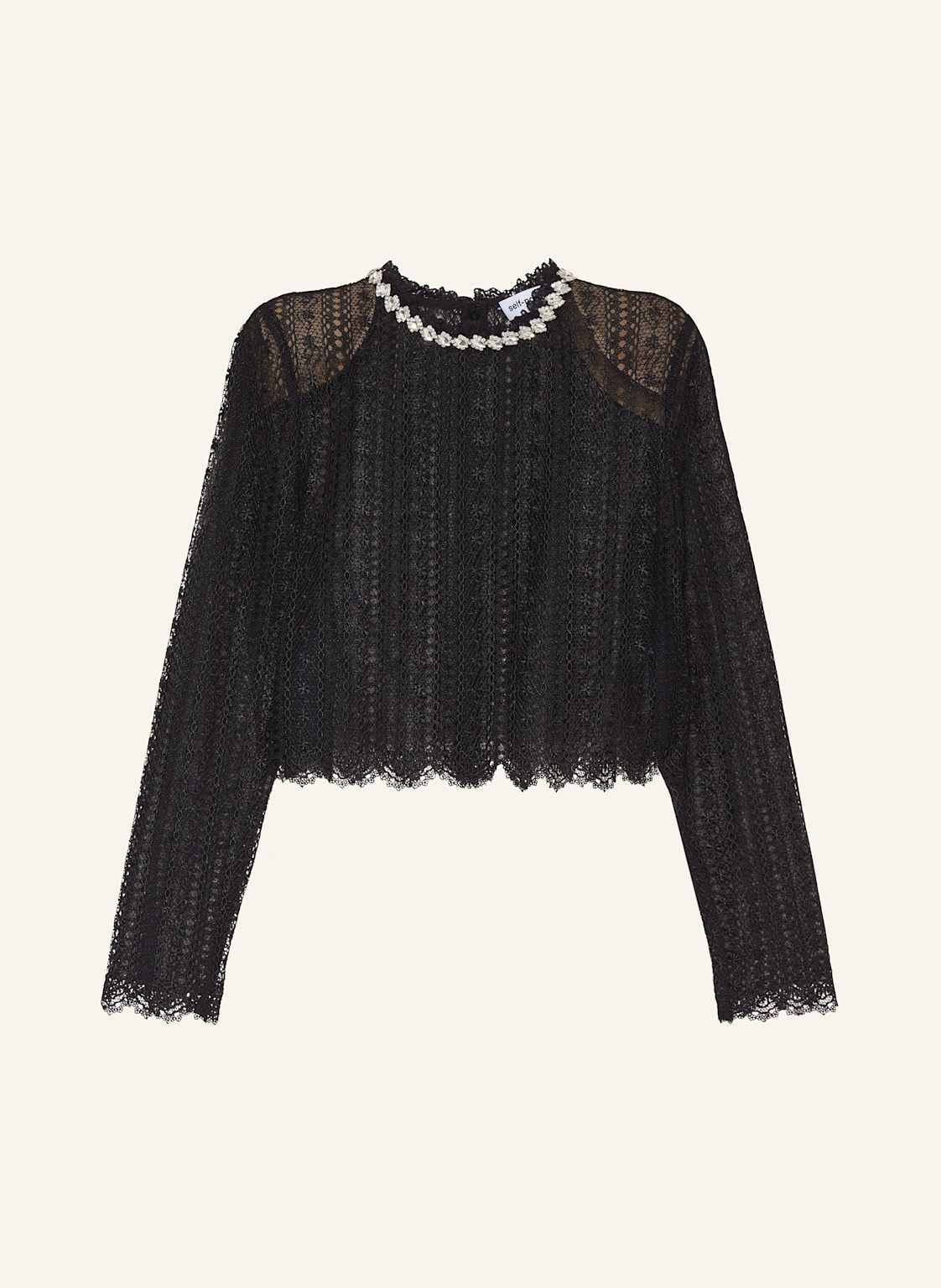 Self-Portrait Longsleeve Aus Lochspitze Mit Schmucksteinen schwarz von self-portrait