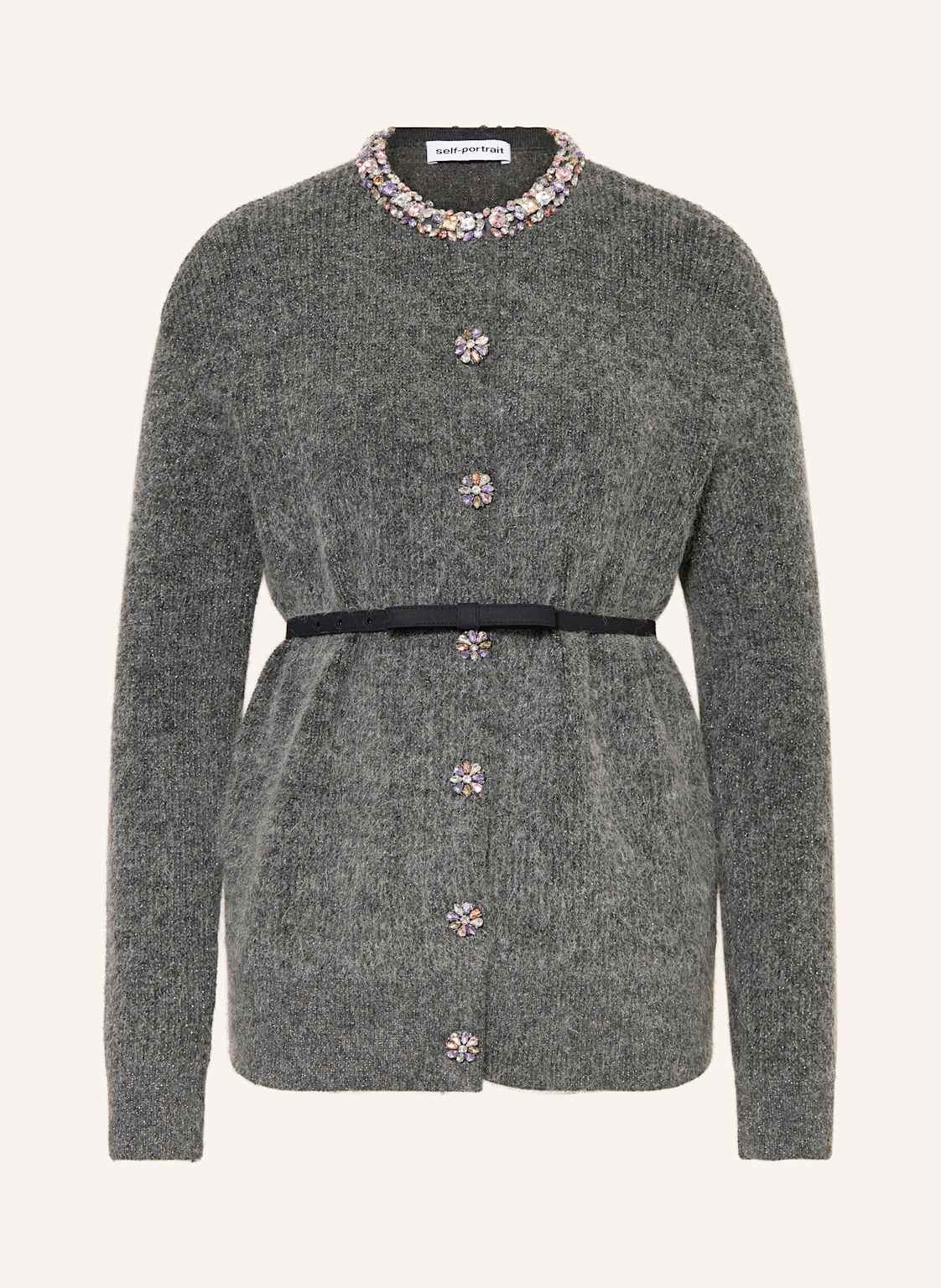 Self-Portrait Strickjacke Mit Schmucksteinen Und Glitzergarn grau von self-portrait