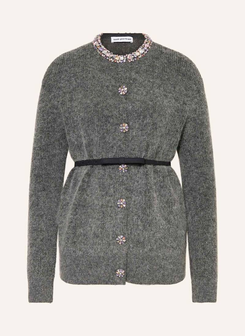 Self-Portrait Strickjacke Mit Schmucksteinen Und Glitzergarn grau von self-portrait