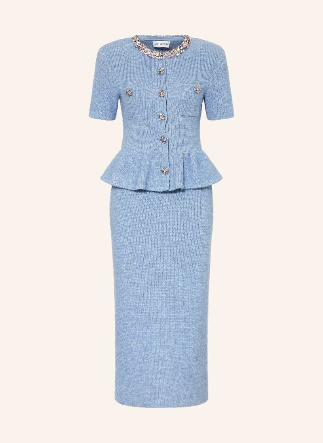 Self-Portrait Strickkleid Mit Schmucksteinen Und Glitzergarn blau von self-portrait