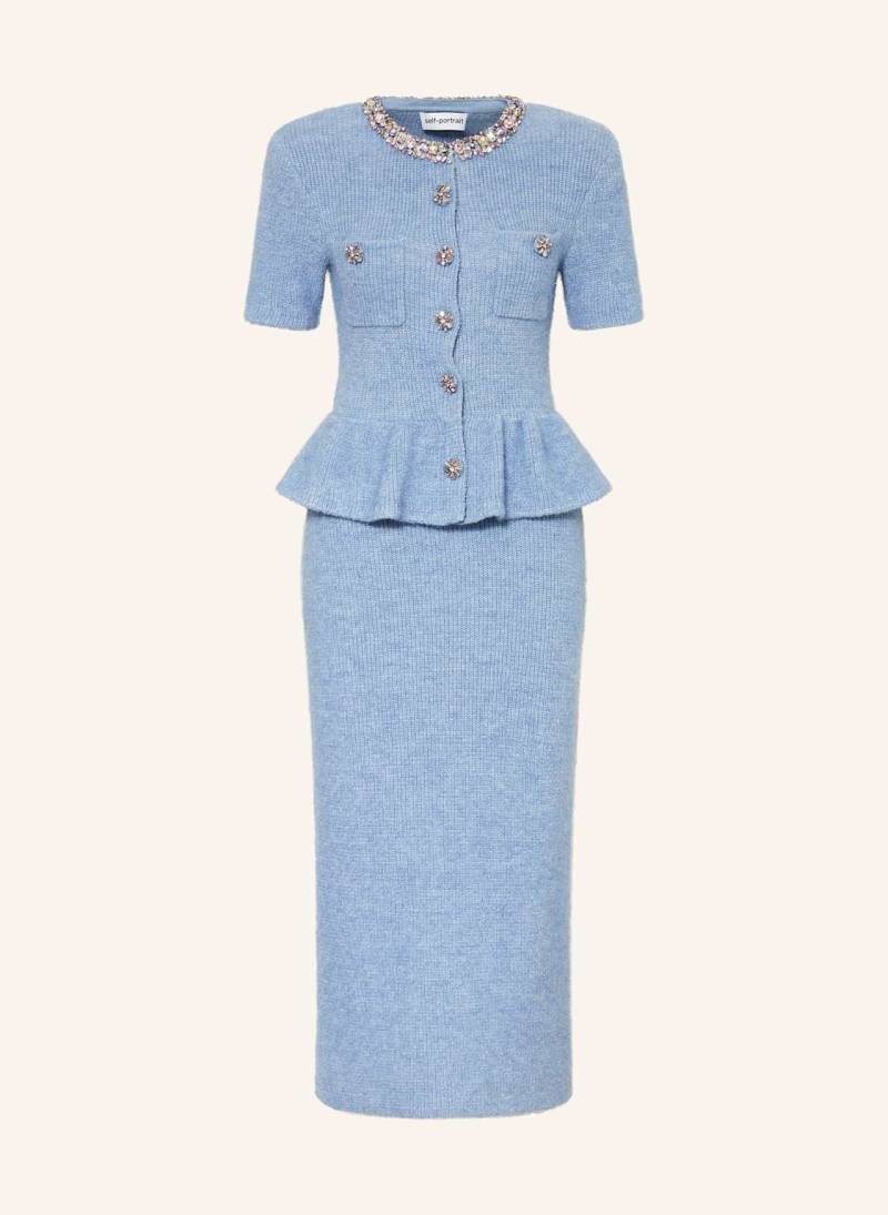 Self-Portrait Strickkleid Mit Schmucksteinen Und Glitzergarn blau von self-portrait