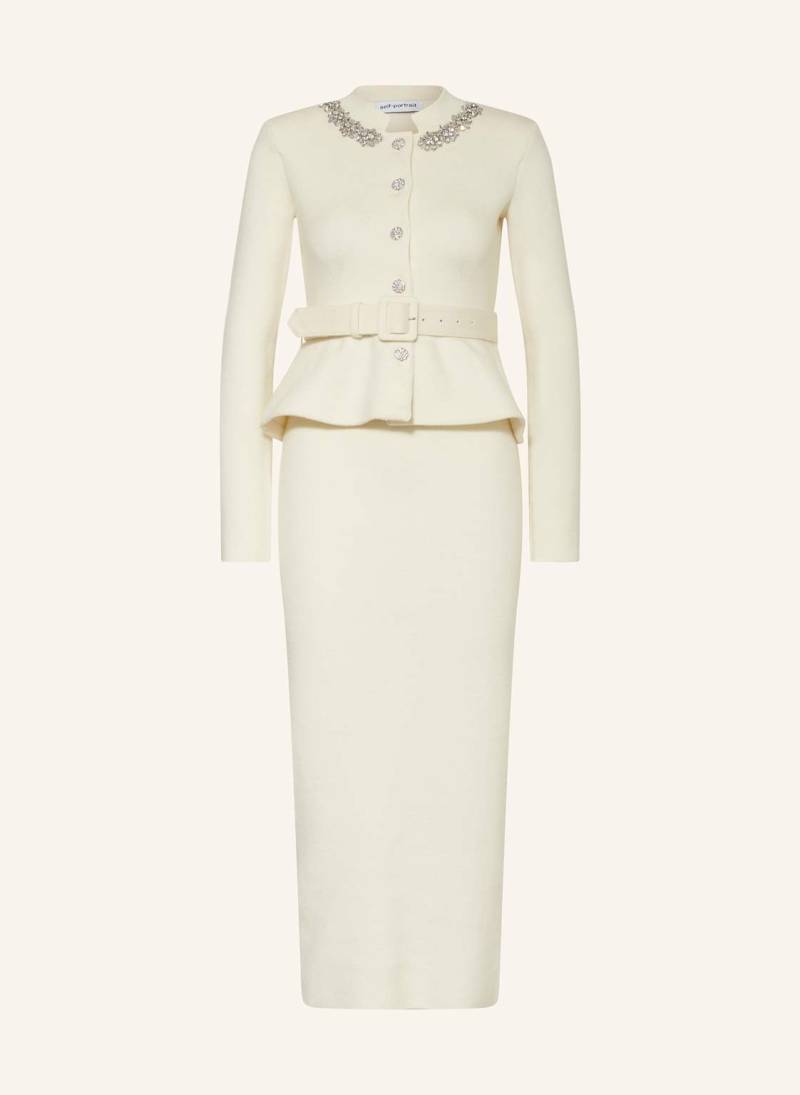 Self-Portrait Strickkleid Mit Schmucksteinen weiss von self-portrait