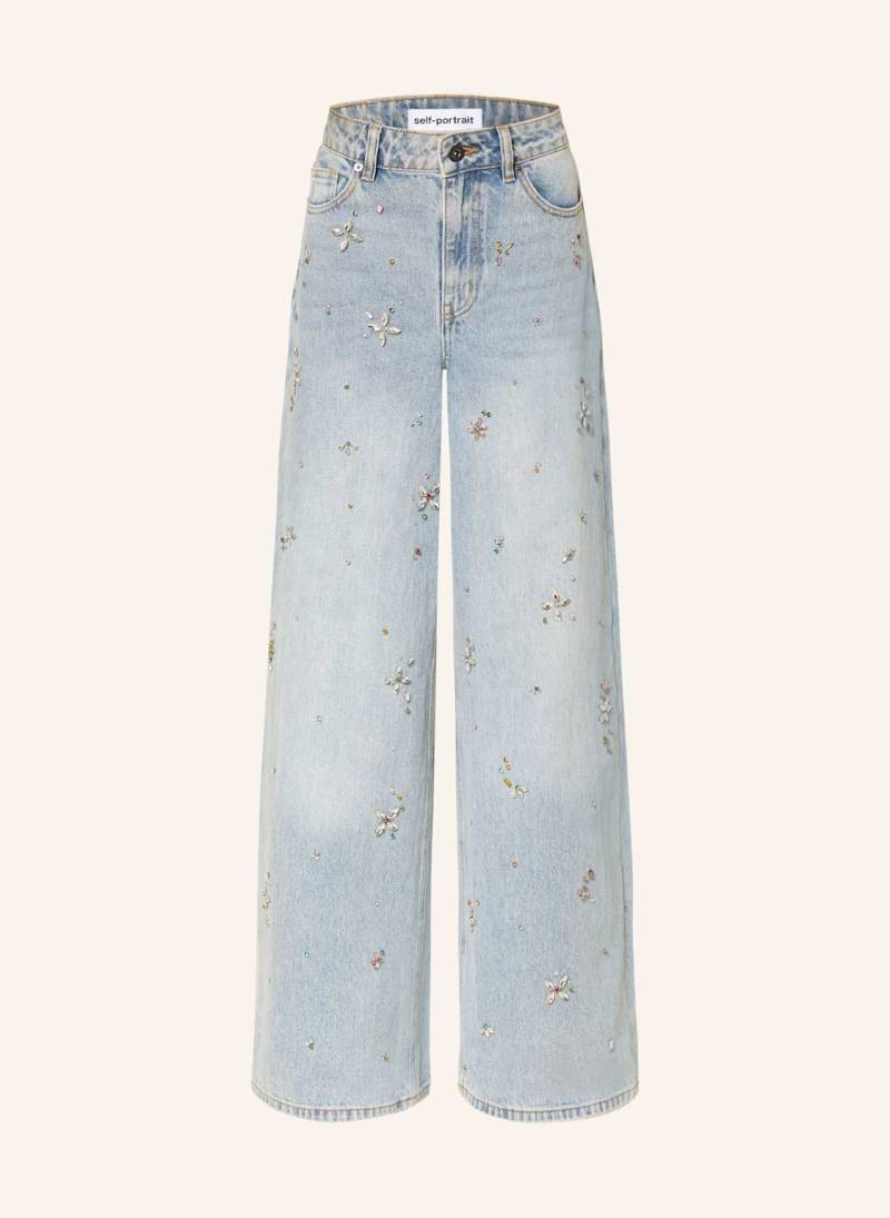 Self-Portrait Wide Leg Jeans Mit Schmucksteinen blau von self-portrait