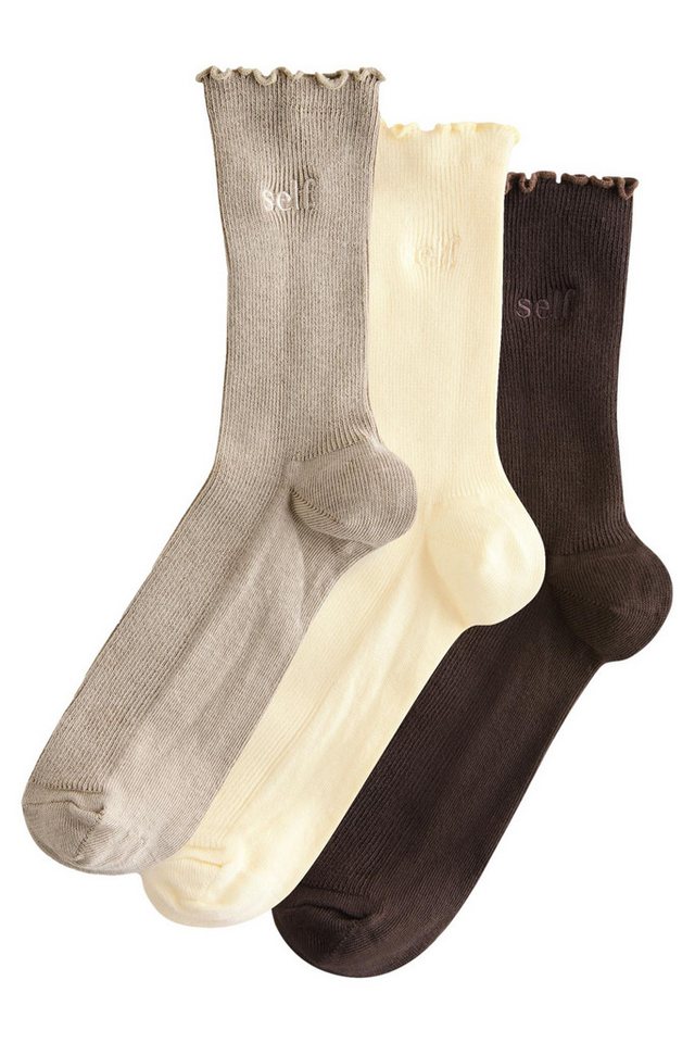 self Kurzsocken Söckchen mit Stickerei und Kräuselsaum, 3er-Pack (1-Paar) von self