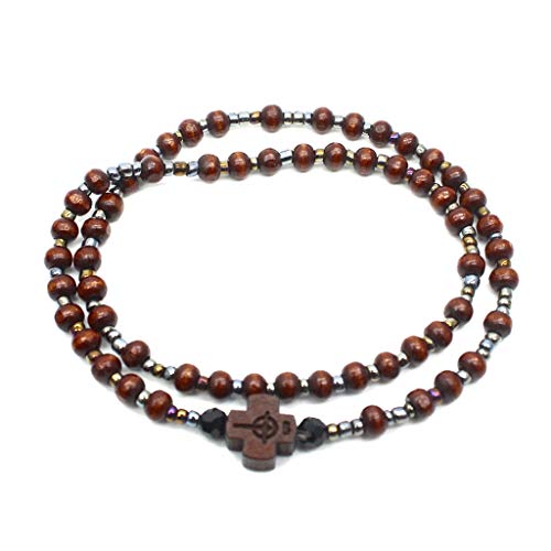 2 Stück Holzperlen Kreuz Armband Meditation Gebetskette katholische christliche Rosenkranz Perlen Armband Armreif Yoga religiöser Schmuck Charms, Einheitsgröße, Holz von seluluory