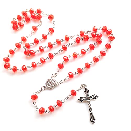 Rosenkranz-Halsketten mit Kristallperlen, Kruzifix, Kreuz-Anhänger, Pulloverkette, katholischer religiöser Schmuck, für Damen und Mädchen, Gebetsgeschenk, Einheitsgröße, Zink Harz, Kein Edelstein von seluluory