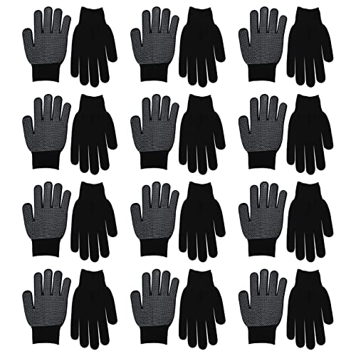 seluluory 12 Paar Handschuhe mit Gummi-Punkten, einseitige PVC-Arbeitshandschuhe, Polyester und Baumwolle, Arbeitshandschuhe mit Griffpunkten von seluluory