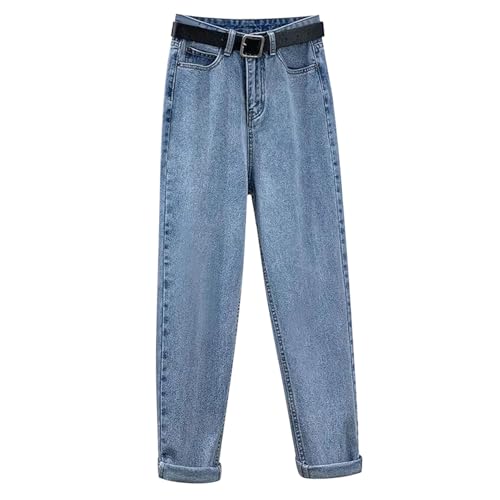 Damen-Denim-Hose für den Winter, warm, mit Fleece gefüttert, gerades Bein, lockere dicke Jeans mit Taschen, hellblau, 42 von semen