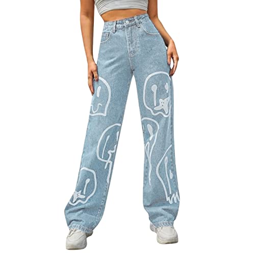 Damen-Hose mit weitem Bein, klassische Retro-Freizeithose, Bootcut, Hipster-Baggy Jeans, blau, 46 von semen