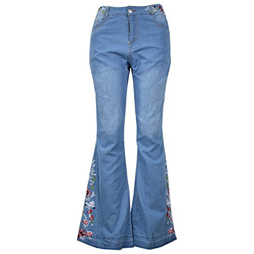 Damen Jeans mit ausgestellter Passform, Lange Jeanshose mit floraler Stickerei, Glöckchenunterteil Gr. 38, hellblau von semen