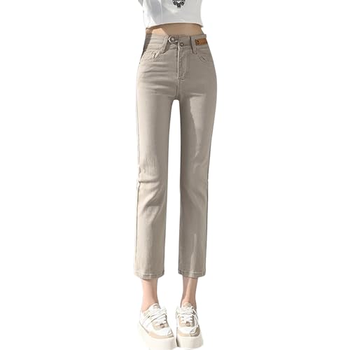 Damen Winter Warm Fleece Gefüttert Straight Leg Denim Pants Stretchy Slim Fit Cropped Jeans Hose mit Taschen, grau, 38 Damen Winter Warm Fleece Gefüttert Straight Leg Denim Pants Stretchy Slim Fit Cropped Jeans Hose mit Taschen, grau, 38 von semen