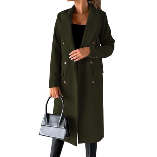 Damen Wollmischung Zweireihige Mäntel gekerbtes Revers Winter Warme Lange Jacken Elegante Erbsenmäntel Casual Trenchcoat Outwear Mantel, armee-grün, 44 Damen Wollmischung Zweireihige Mäntel gekerbtes Revers Winter Warme Lange Jacken Elegante Erbsenmäntel Casual Trenchcoat Outwear Mantel, armee-grün, 44 von semen