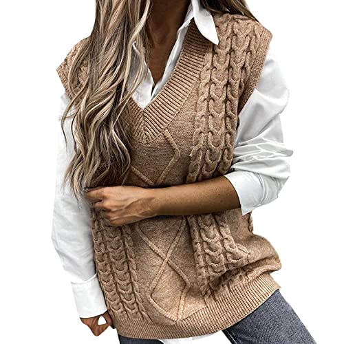 Semen Pullunder Damen Ärmellos Lässig Strickpullover V Ausschnitt Casual Strickweste Sweater Elegant von semen