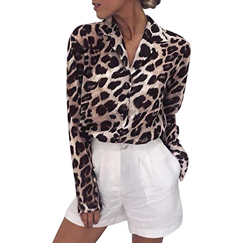 semen Damen Bluse Modern Patchwork Leopard Print V-Ausschnitt Hemdkragen Lässig Langarm Hemd Damenmode Fashion Basic Casual Streetwear Oberteil von semen