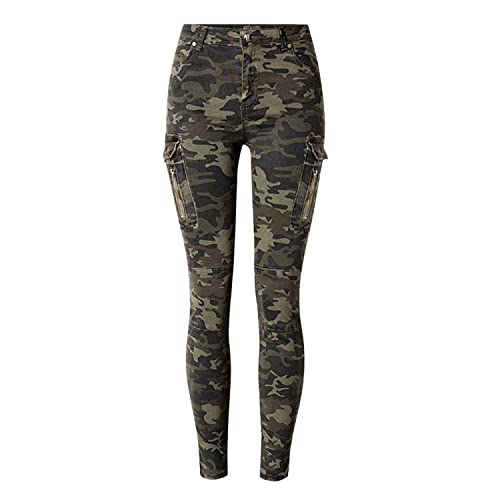 semen Damen Camo Cargo Pants High Waist Frauen Slim Fit Cargo Skinny Röhrenjeans Stretchjeans Hüftjeans (Camouflage, 44) von semen