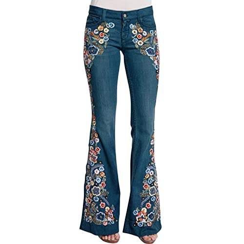 semen Damen Glockenhosen Denim Jeans Hose Schlagehose mit Stickerei Gestickt Hosen figurbetont Bestickt Jeanshosen von semen