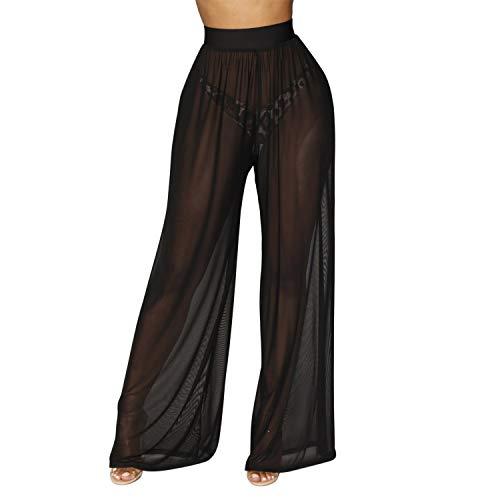 semen Damen Hose Vintage Schlag Stil Mesh Tech Durchsichtig Reizvoll Elastische Taille Stretch Yoga Strandmode Lang Pants Basic Look von semen