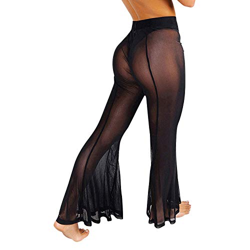 semen Damen Hose Vintage Schlag Stil Mesh Tech Durchsichtig Reizvoll Elastische Taille Stretch Yoga Strandmode Lang Pants Basic Look von semen