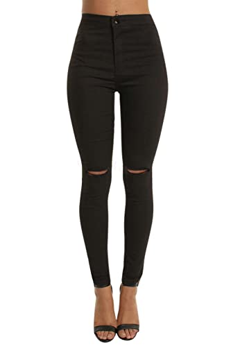 semen Damen Jeans High Waist Skinny Denim Slim Fit mit Löchern Jegging Basic Stretch Jeanshosen Legging von semen