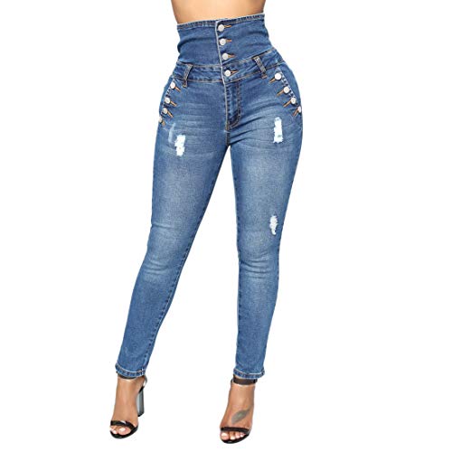 semen Damen Jeans Skinny Hohe Taille Elegant Stretch Denim Lang Hose Knopf Fashion Beiläufig Schlank Jeanshose von semen