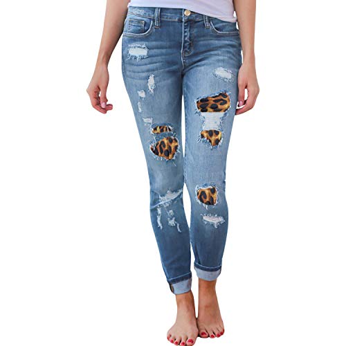 semen Damen Jeans Skinny Hosen mit Leopard Muster Lang Slim Fit Jeanshosen Casual Pants von semen