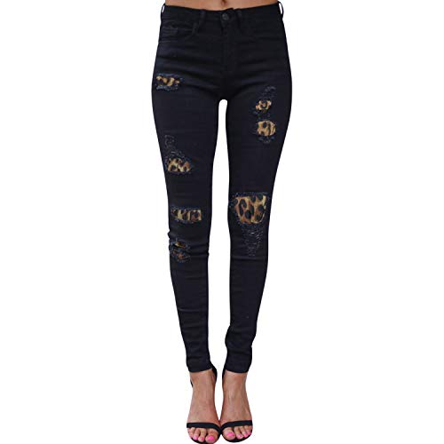 semen Damen Jeans Skinny Hosen mit Leopard Muster Lang Slim Fit Jeanshosen Casual Pants von semen