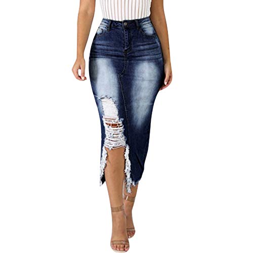 semen Damen Jeansrock Lang Denim Asymmetrisch Zerrissen Hish Waist Jeans Rock Party Sommerrock von semen