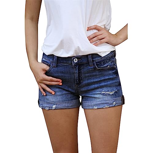 semen Damen Jeansshorts mid Waist Kurze Hose Bermuda Casual Ripped Denim Shorts Stretch Hotpants mit Taschen Basic Jeans Shorts Dunkelblau 34 von semen