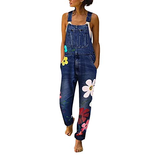 semen Damen Jumpsuit Sommer Lang Ärmellos Overall Elegant mit Blumen Latzhose mit Taschen Lässig von semen