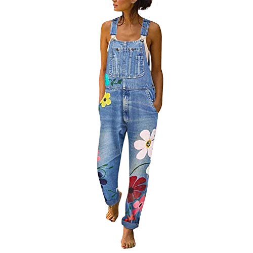semen Damen Jumpsuit Sommer Lang Ärmellos Overall Elegant mit Blumen Latzhose mit Taschen Lässig von semen