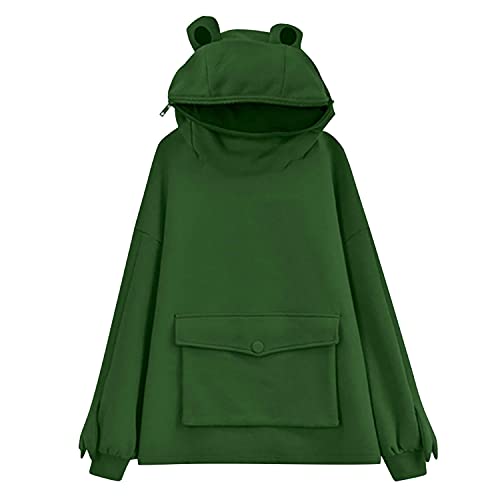 semen Damen Pulli Langarm Winter Frosch Hoodie Sweatshirt Lässig mit Tasche Kapuze von semen