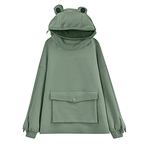 semen Damen Pulli Langarm Winter Frosch Hoodie Sweatshirt Lässig mit Tasche Kapuze von semen