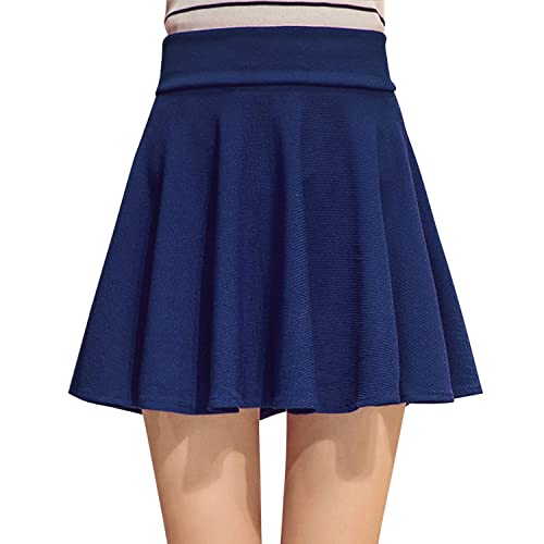 semen Damen Rock Basic Solid vielseitige dehnbaren Faltenrock Stretch Informell Minirock Hohe Taile Plissee Rock mit Shorts gefaltete Skater Tennis Schule Rock Navyblau 42 von semen