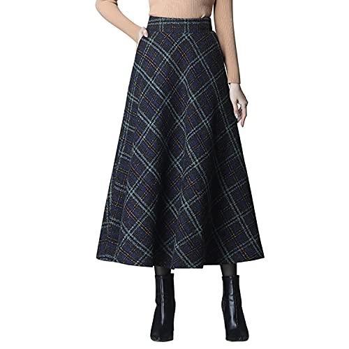 semen Damen Rock Vintage Hohe Taille Maxi Rock A-Line Plaid Rock Karierte Maxirock Faltenrock von semen