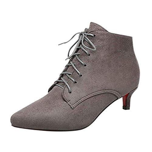 semen Damen Stiefel Elegant Wildleder Chelsea Kurz Stiefeletten mit Kitten-Heel Schnürsenkel EU 36-40 von semen