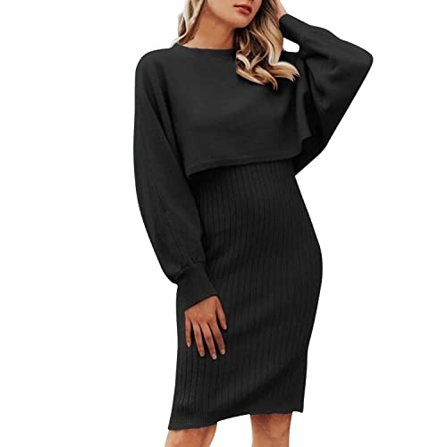 semen Damen Strick Kleid Set Oberteil Pullover Frauen Clubwear Blues und Rock Bodycon 2 teiliges Set Minikleid aus Strick Pullover Dress Kleid von semen