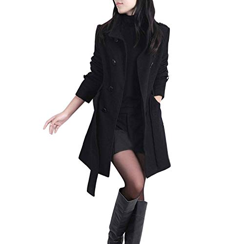 semen Damen Trenchcoat Lang Revers Mantel mit Gürtel und Zweireiher Übergangsmantel Winter Wool Coat von semen