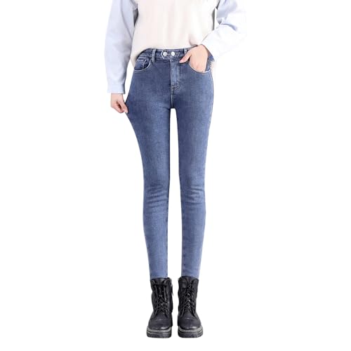 semen Damen Winter Fleece gefüttert Stretchy Jeggings Hohe Taille Skinny Warm Jeanshosen Yoga Denim Hose Hellblau 38 von semen