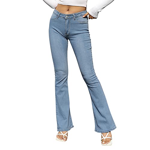 semen Denim Baumwolle Jeans Damen Schlaghose Hohe Taille mit Weitem Bein Retro Skinny Slim Hosen Bootcut von semen