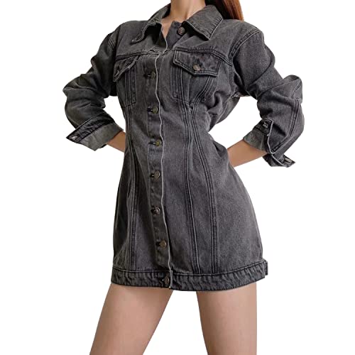 semen Denim Jeans Kleid Elegant Bodycon Jeanskleid Langarm Tailliert Slim Fit Cocktail von semen