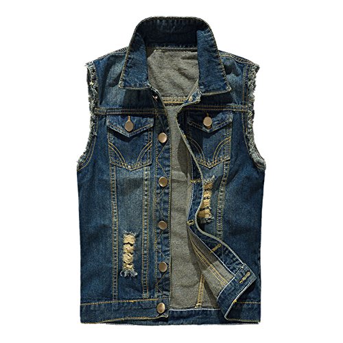 semen Herren Ärmellose Zerrissene Jeans Weste Fit Beiläufige Cowboy Denim Jacke Weste Slim Fit Beiläufige Weste Jeansweste 53 Jeans EU 2XL = Etikett 5XL von semen