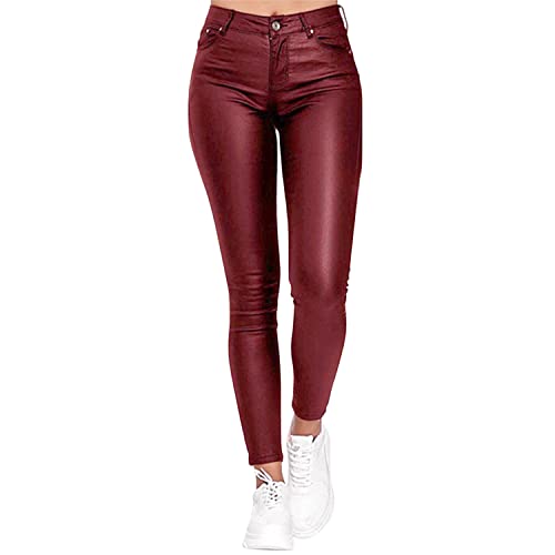 semen Kunstleder Leggings Damen High Waist PU Leder Hose Strumpfhosen Skinny Fit Stretch Lederhose von semen