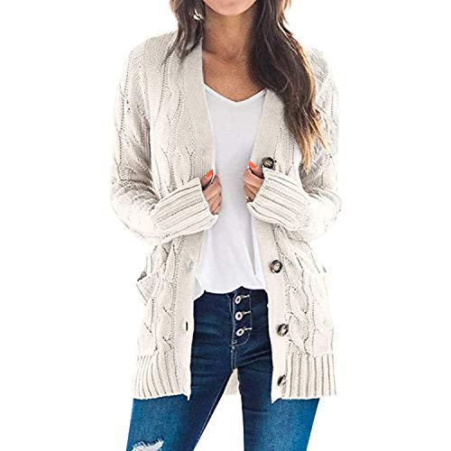 semen Strickjacke Damen Cardigan Grobstrick Zopfmuster Mantel Strickpullover Langarm Coat für Herbst Winter von semen