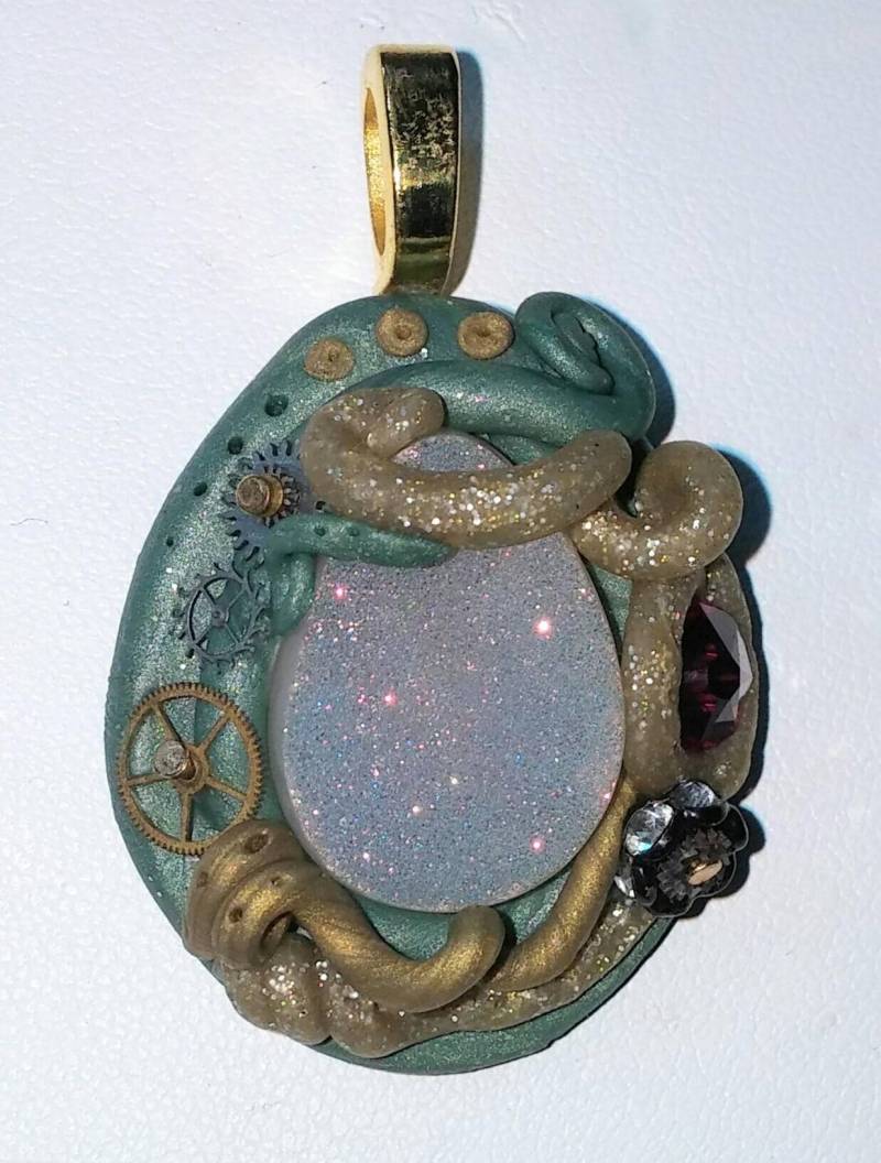 steampunk Druzy Anhänger in Grün Und Gold-Pend008 von seniorfirefighter