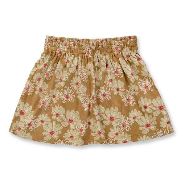 sense-organics Mädchen Schlupfrock mit Blumendruck auf karamellbraunen Hintergrund, Modell MALIA von Sense Organics von sense-organics