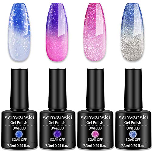 Senvenski Farbwechsel Gel Nagellack Farben Blau Rosa Lila Glitzer Stimmung Chamäleon Thermisch Temperatur UV LED Gift Set Kit Nagellack Kinder Mädchen (WB001) von senvenski