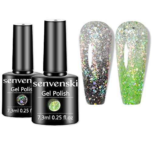 Senvenski Farbwechsel Gel Nagellack Farben Schwarz Weiß Grün Glitzer Stimmung Chamäleon Thermisch Temperatur UV LED Gift Set Kit Nagellack Kinder Mädchen (WB2-004) von senvenski